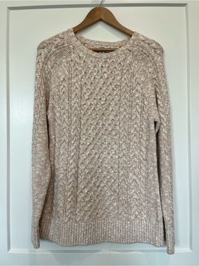 NWT LL Bean Sweater Tunic Fishermans Chunky Cable Knit Preppy Academia Sz L